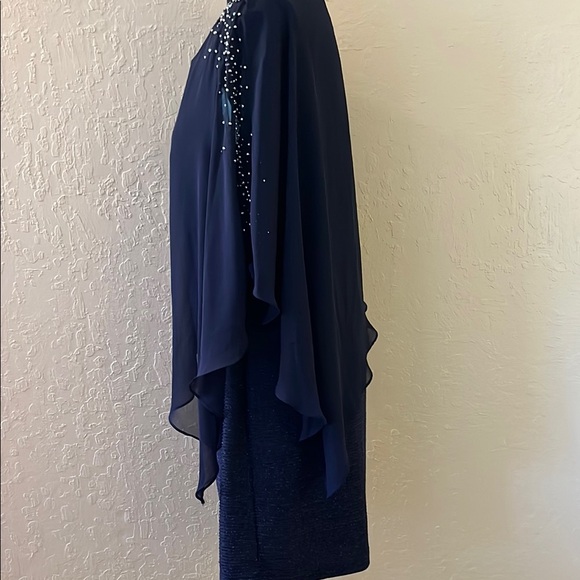 JCPenney Navy Blue Midi Dress with Embellished beaded Shoulders‎ - Picture 6 of 10